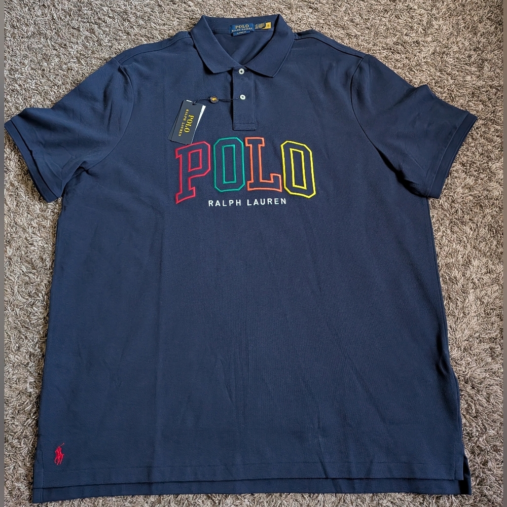 NWT Polo Ralph Lauren Navy 20/1 Big Logo Mesh Cotton Polo Shirt Men's XXL